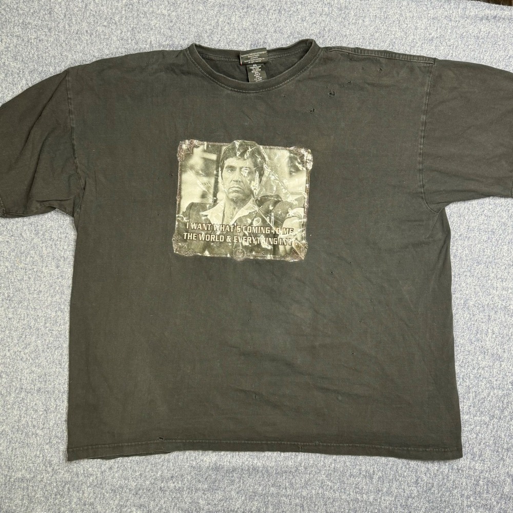 Vintage 2005 Scarface Tony Montana Graphic T-Shirt Black 2XL Distressed Movie